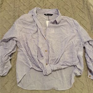 Zara Purple Striped Button-Up Blouse
